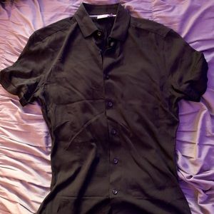 ASOS-skinny viscose short sleeve shirt in black